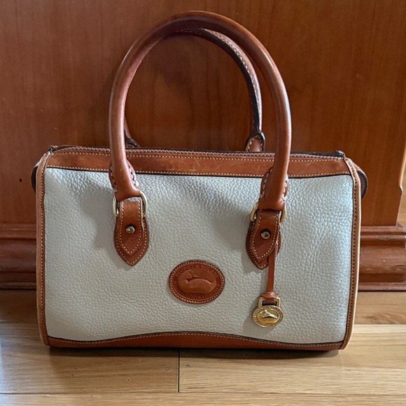 Dooney & Bourke Handbags - Dooney & Bourke Cream and Tan Leather Satchel